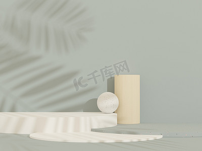 3d 抽象背景白色讲台，用于产品展示和品牌广告，带有窗户和屋顶的阴影。