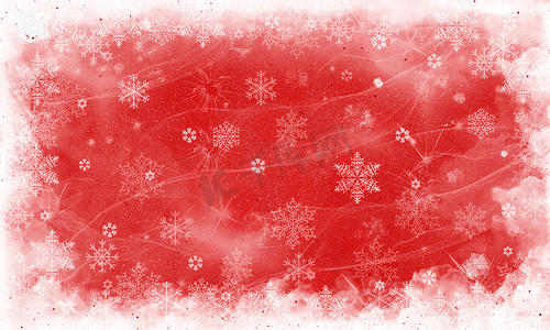 雪花新年摄影照片_抽象圣诞红色背景与白色雪花。红色圣诞和新年背景