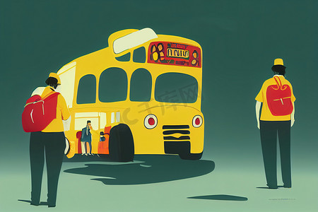 公共汽车卡通摄影照片_公交车司机，学校，卡通插图