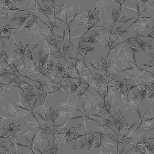 植物手绘植物摄影照片_白屈菜叶手绘植物无缝图案灰色