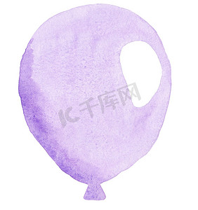水彩手绘紫色气球隔离在白色背景
