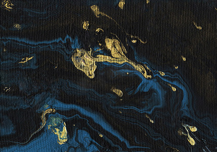 抽象黑蓝金水彩石墨背景。