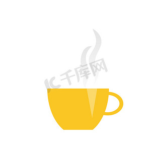 黄茶杯-白色上孤立的矢量图标。