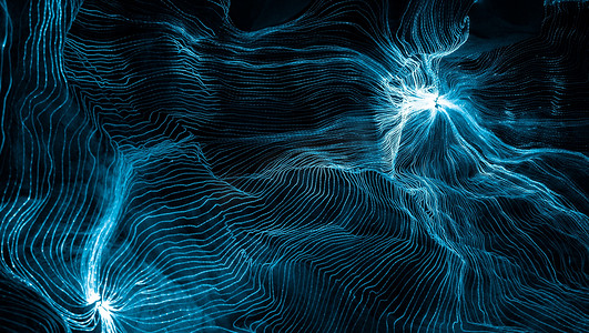 编织摄影照片_连接网络点和深色背景的数字编织线的抽象波