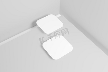 板材标识摄影照片_方形圆角名片白色空白 3D 渲染样机