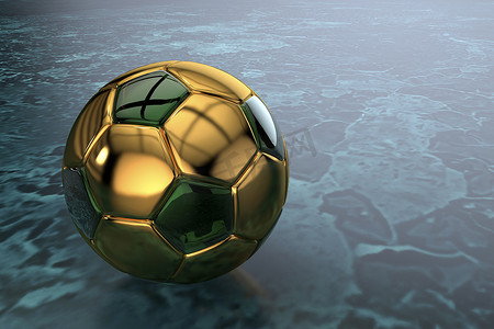 金色 3D 足球，镶有绿色玻璃