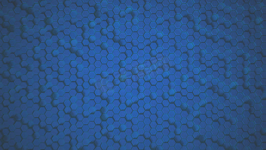 抽象六角蓝色几何表面环 5 黑色：深午夜黑色中的深色最小六角网格图案动画。