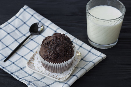 自制巧克力松饼或蛋糕加一杯牛奶。