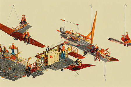 飞机索具组装工，卡通插图