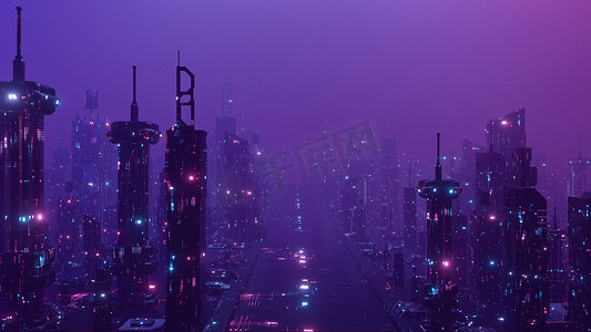 Metaverse VR 虚拟现实全景夜城横幅背景 3d 渲染
