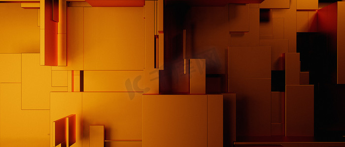 抽象惊人的几何块未来红棕色横幅背景壁纸 3D 插图