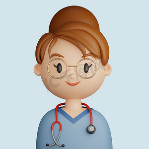 漂亮、微笑的女医生的 3D 卡通化身