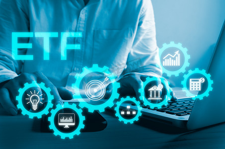 手触摸屏数字虚拟未来界面图标 ETF 交易所交易基金。