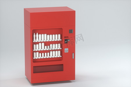 自动售货机矢量图摄影照片_自动售货机红色模型有白色背景，3D翻译。