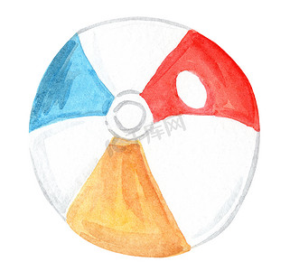 水彩手绘彩色球隔离在白色背景。