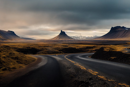 冰岛南部冰岛公路的迷人风景，真实