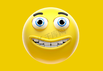 快乐的黄色表情符号，笑脸表情符号图标，3D 渲染
