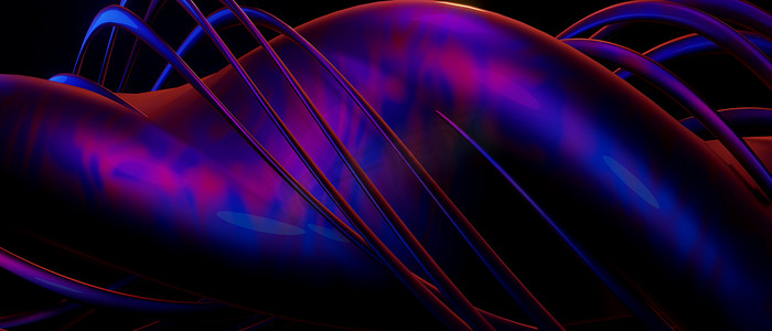 幻想抽象 DNA 三维蓝紫抽象背景 3D 渲染