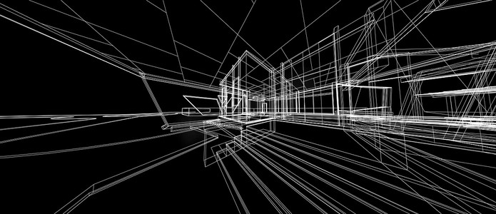 建筑房屋空间设计概念3D透视线框渲染计算机智能技术