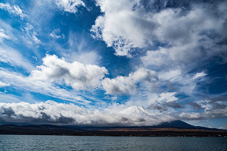 宏伟壮丽摄影照片_富士山和壮丽的天空（山中湖拍摄）