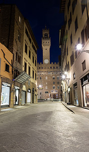 夜晚照亮的佛罗伦萨建筑，领主广场 - 领主广场 - 意大利。