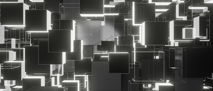 抽象背景 3d 渲染上的灰色银色科技方块
