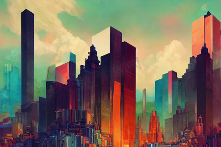 二维风格化绘画，如首都抽象城市的插图