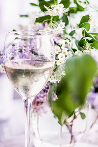 葡萄酒酒装饰摄影照片_法国白葡萄酒 — 酒庄、美食和庆典概念