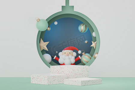 3D 展示台用于产品和化妆品展示，具有圣诞快乐和新年快乐的概念。