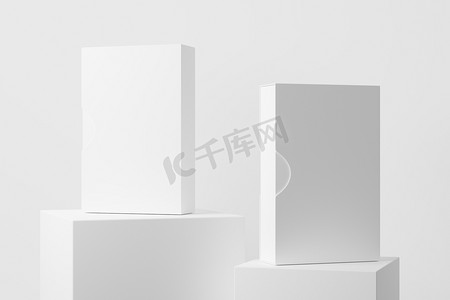 盒子盒摄影照片_带滑套的软件盒白色空白 3D 渲染模型