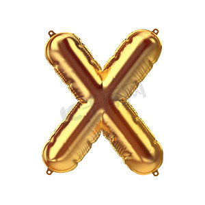 金色充气铝箔气球字母 X 的 3D 渲染。派对装饰元素