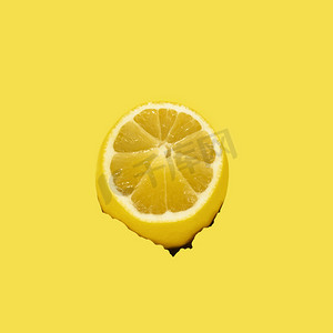 疾病预防背景摄影照片_黄色背景和柠檬上的破洞