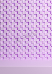 淡彩摄影照片_浅色、柔和、薰衣草紫色 3D 插图简单最小产品展示背景侧视图，用于化妆品摄影的方格十字图案背景