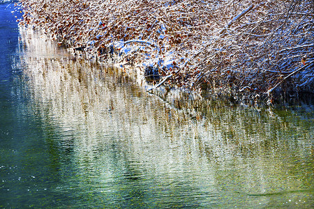 冬季叶子雪冰抽象韦纳奇河谷