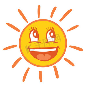 快乐的太阳，插图，白色背景上的矢量