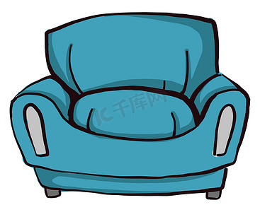 蓝色沙发，插图，白色背景上的矢量