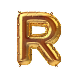 金色充气铝箔气球字母 R. 派对装饰元素的 3D 渲染