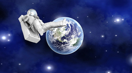 宇航员漂浮在远离地球的地方