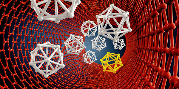 黑色背景上纳米管分子的 3d 渲染