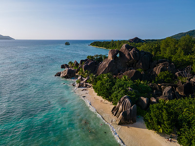 Anse Source dArgent beach, La Digue Island, Seyshelles, La Digue Seychelles 鸟瞰无人机鸟瞰图