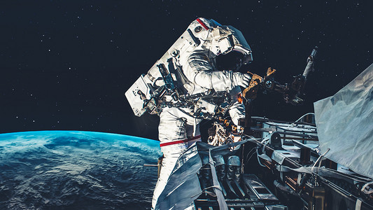 宇航员太空人在执行航天任务时进行太空行走