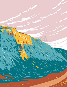 海报风海报摄影照片_风河山脉的汇峡谷州立公园兰德怀俄明州 WPA 海报艺术