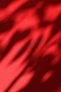 抽象艺术、植物阴影覆盖在红色背景上，适合度假奢华和复古平底设计