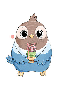 可爱的小蓝鸟与五颜六色的蛋白杏仁饼干