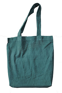 手提袋蓝色摄影照片_绿色空白棉质手提袋可重复使用棉质可重复使用手提袋隔离白色背景与剪切路径