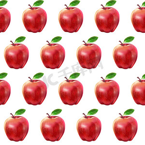 插图水果摄影照片_插图现实主义无缝图案水果苹果红颜色在孤立的白色背景上