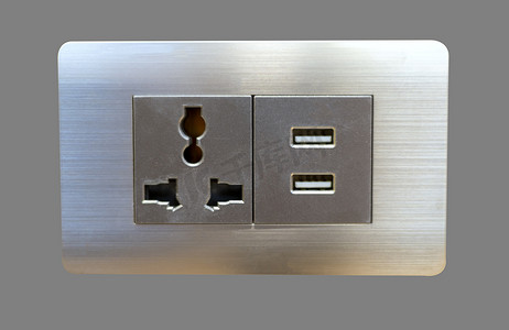 电墙插头插座和 USB 充电端口隔离在灰色