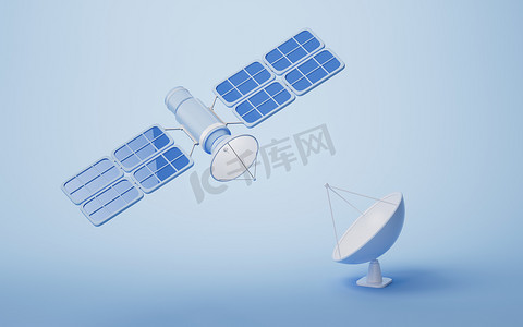 讯号摄影照片_空间轨道卫星、航天和通信概念，3D 渲染。