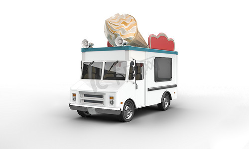 白色背景上冰淇淋车的 3d 渲染