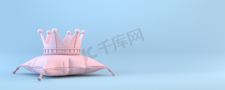 3D 枕头上的粉红色皇冠